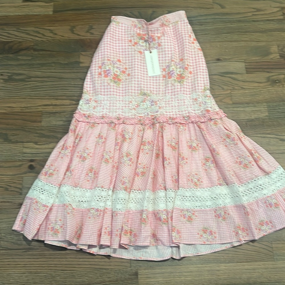 NWT Loveshack Fancy Arla Skirt, Berry Picnic. Size XS.